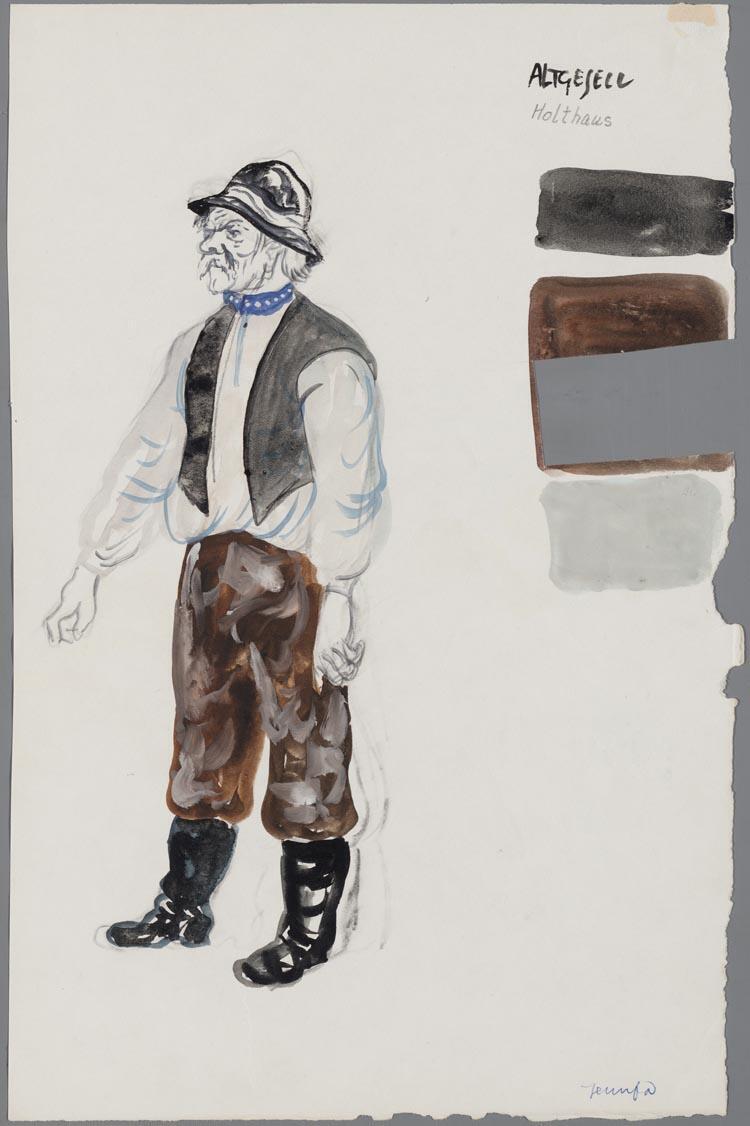 Kostuumontwerp voor Gerard Holthaus als Meesterknecht (Altgesell) in Jenufa (Leos Janácek), door Hans van Norden