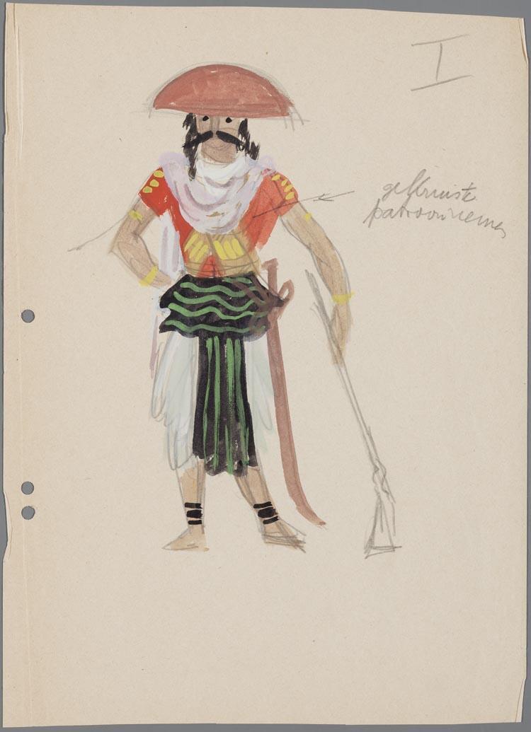 Kostuumontwerp voor een man in les Pêcheurs de perles (De Parelvissers)