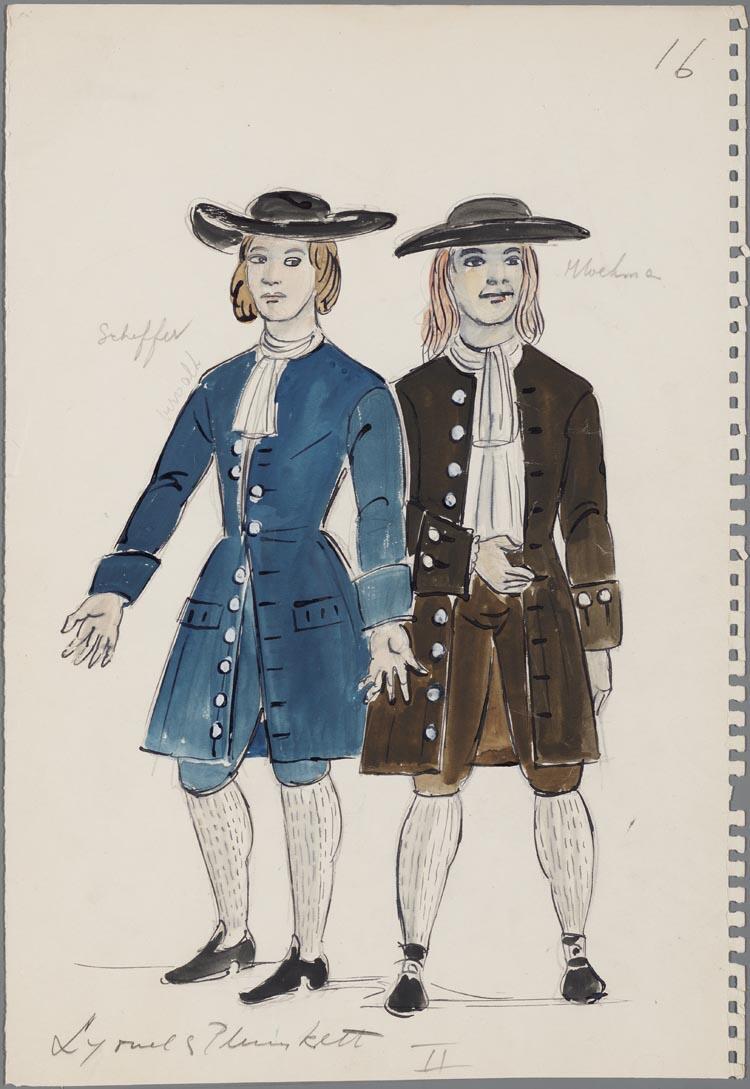 Kostuumontwerpen voor Lyonel en Plumkett in Martha (Friedrich van Flotow) door Friso Wiegersma