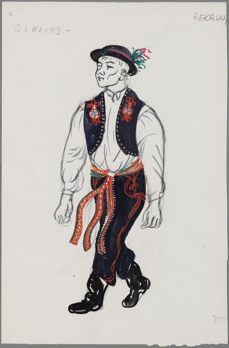 Kostuumontwerp voor een rekruut in Jenufa (Leos Janácek), door Hans van Norden