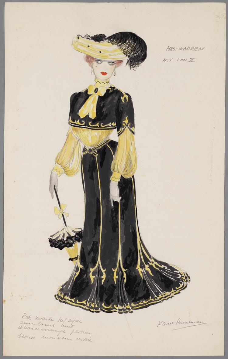Kostuumontwerp voor Nel Stants als Mrs Warren in Mrs. Warren's Bedrijf (George Bernard Shaw) door Karel Bruckman