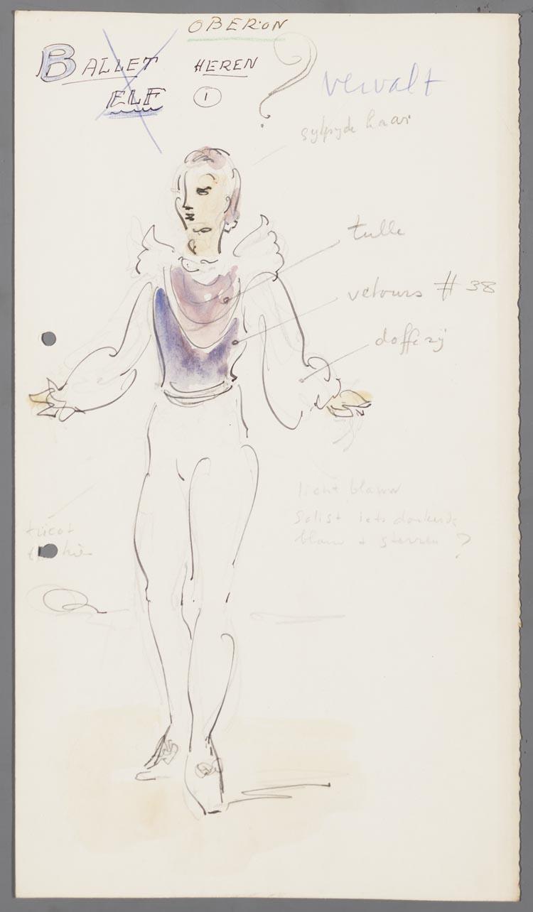 Kostuumontwerp voor een Elf van het ballet uit Oberon (Carl Maria van Weber) door Gerard Hordijk