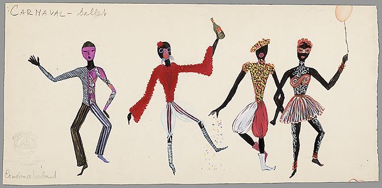 Kostuumontwerpen voor carnavaleske en dansende figuren