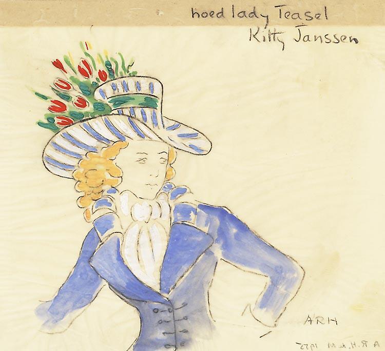 Kostuumontwerp voor Kitty Jansen als Lady Tezzl in Lessen in Laster