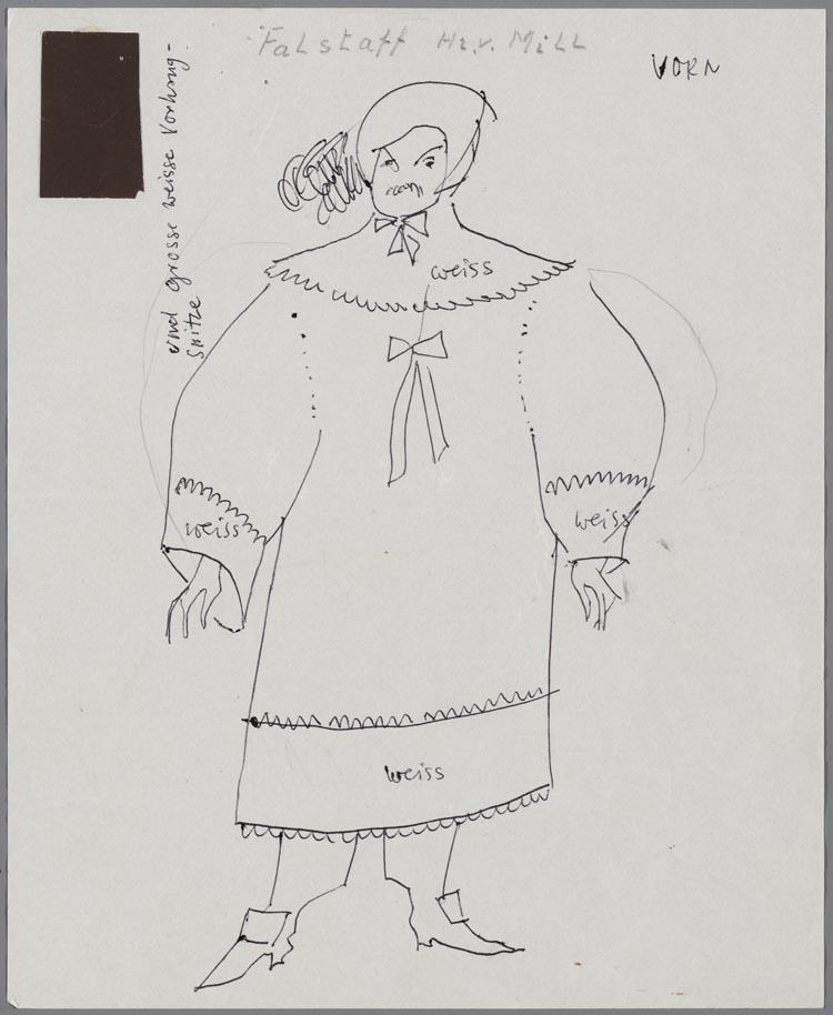 Kostuumontwerp voor Arnold van Mill als Falstaff in Die Lustigen Weiber von Windsor (Otto Nicolai) door Ruodi Barth
