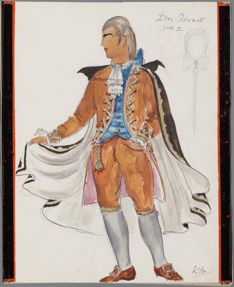 Kostuumontwerp voor Jan Peerce als Don Alvaro in La Forza del Destino (Verdi) door Karel Bruckman