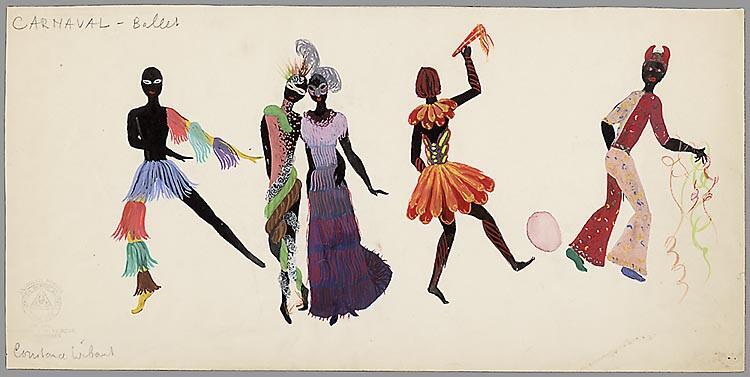 Kostuumontwerpen voor carnavaleske en dansende figuren
