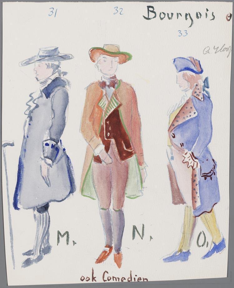 Kostuumontwerpen voor drie mannen in Mignon (Ambroise Thomas) door Wim Vesseur