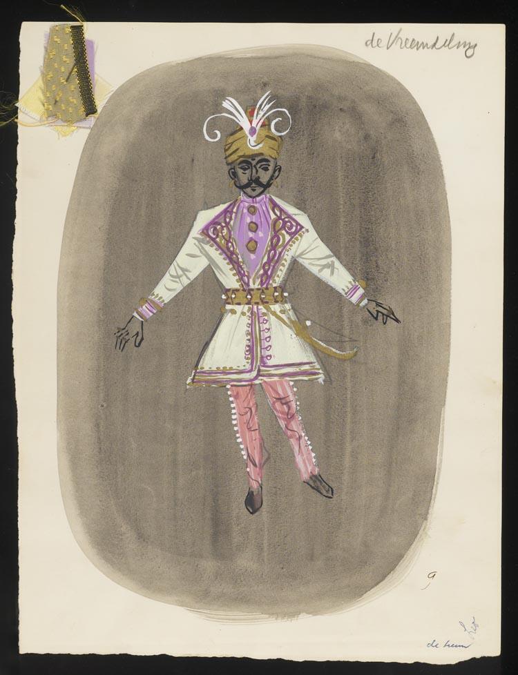Kostuumontwerp voor de vreemdeling uit Coppelia (leo Delibes)