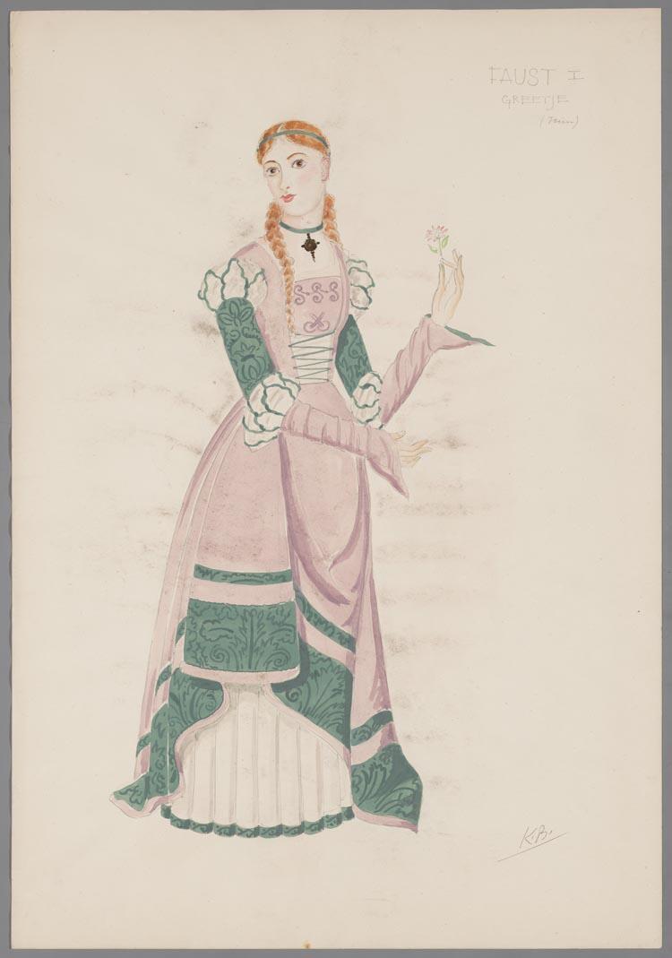 Kostuumontwerp voor Greetje in Faust (Goethe) door Karel Bruckman