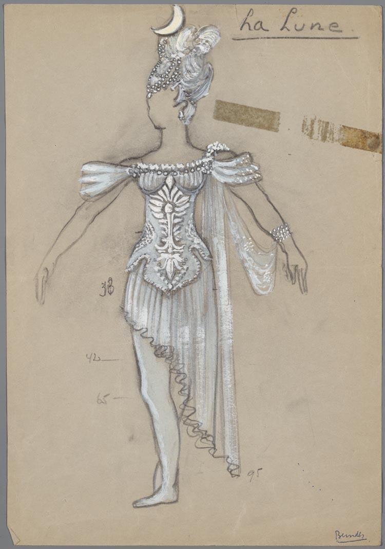 Kostuumontwerp voor Ria Koppers in Claire de lune (Alexei Tjitsjinadze) door het Nederlands Ballet