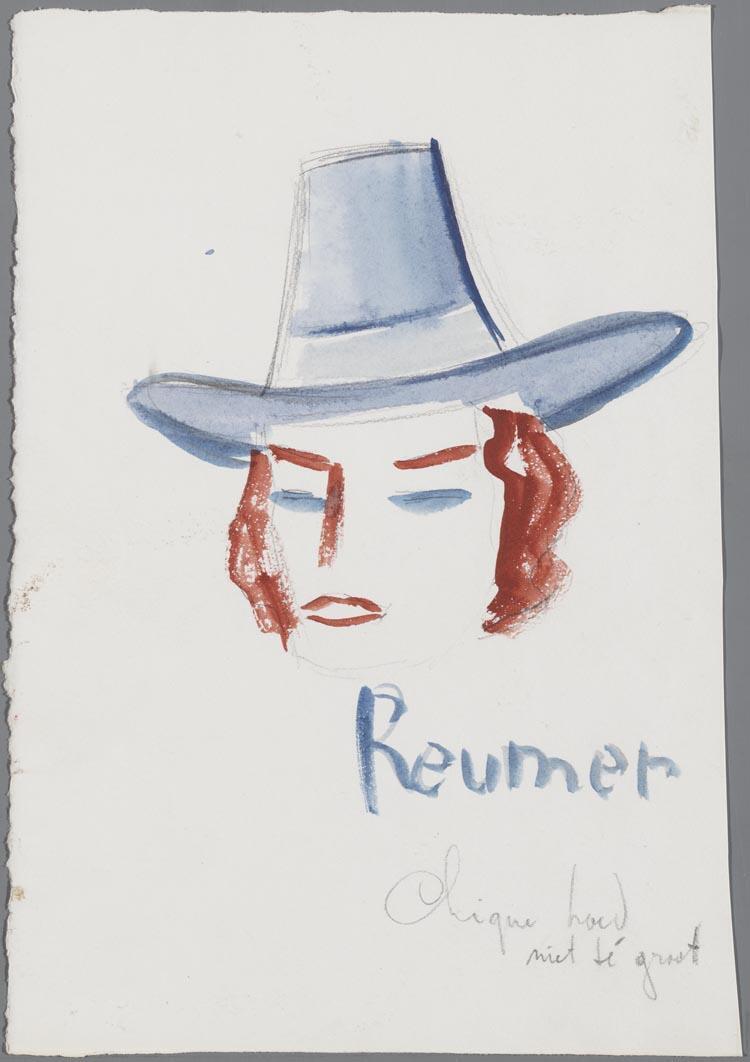 Kostuumontwerp voor een hoed voor Reumer uit Mignon (Ambroise Thomas) door Wim Vesseur
