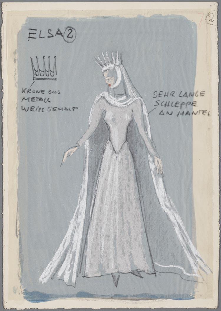 Kostuumontwerp voor Gré Brouwenstijn als Elsa in Lohengrin (Richard Wagner) door Dominik Hartmann