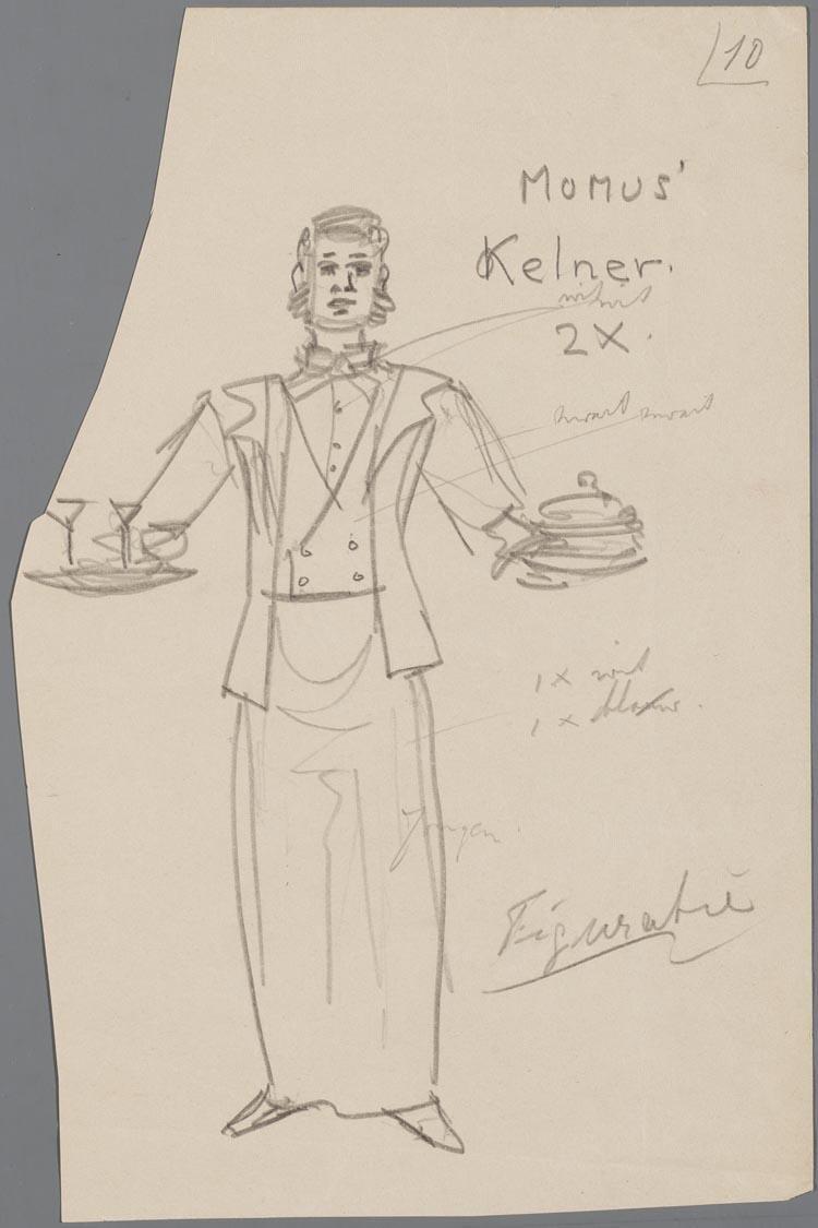 Kostuumontwerp voor een kelner uit La Bohème