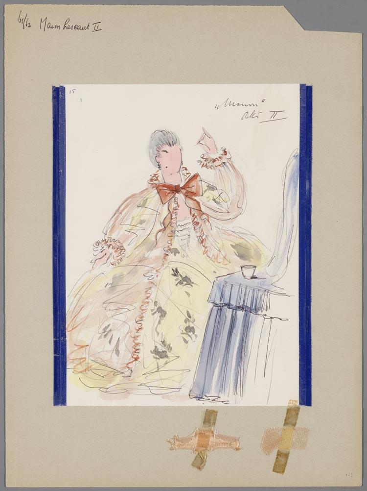 Kostuumontwerp voor Anneke van der Graaf als Manon in Manon Lescaut (Giacomo Puccini) door Karel Bruckman