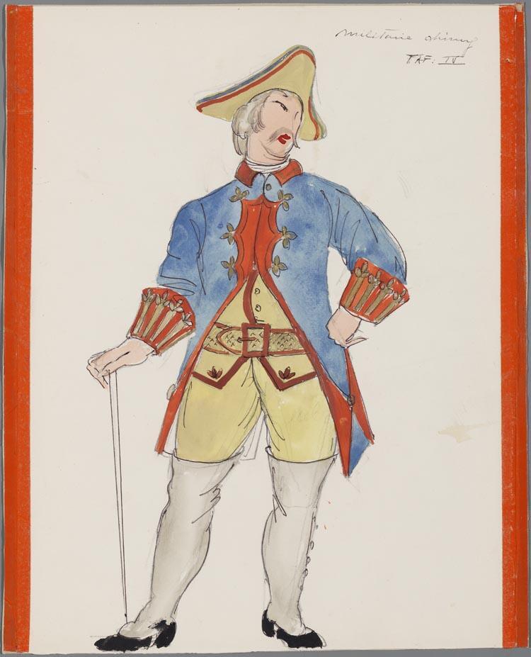 Kostuumontwerp voor Henk Smit als Militaire Chirurg in La Forza del Destino (Verdi) door Karel Bruckman