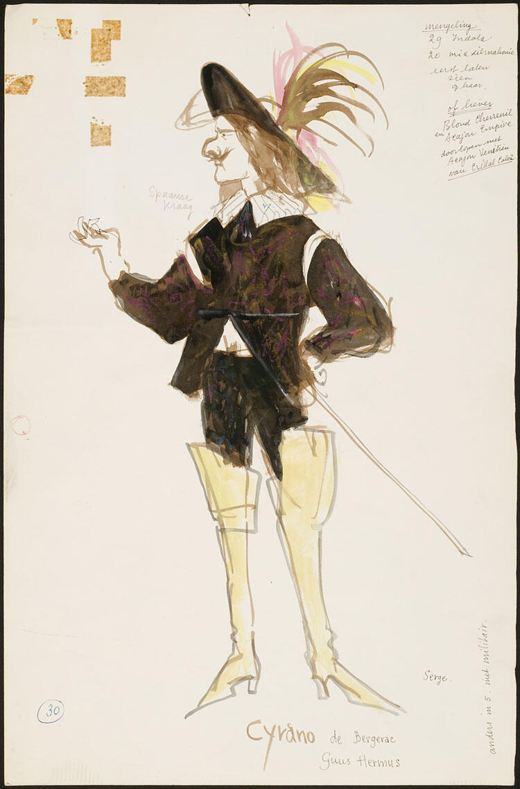 Kostuumontwerp voor Guus Hermus als Cyrano de Bergerac in Cyrano de Bergerac