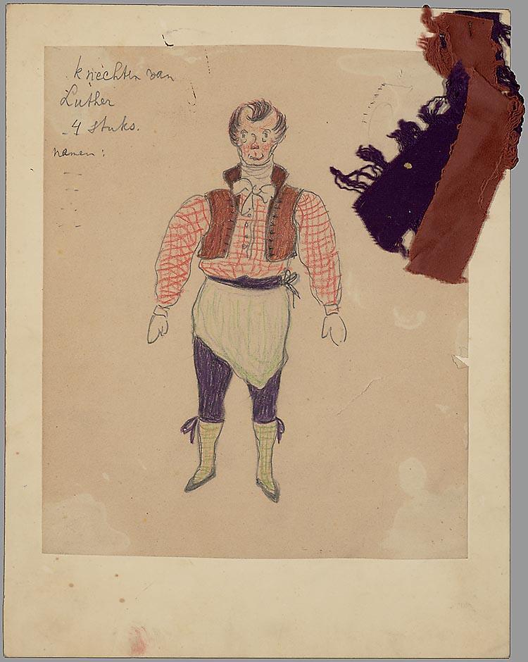 Kostuumontwerp voor de knechten van Luther in Les contes d'Hoffmann