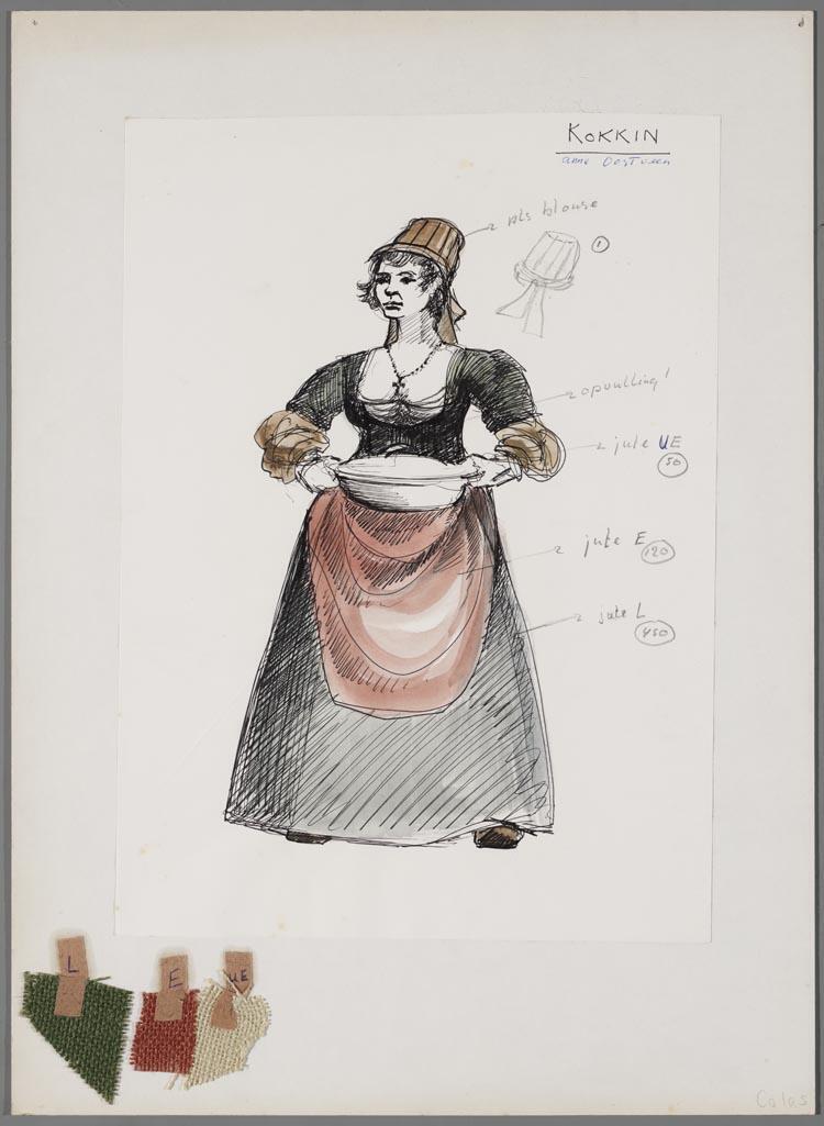 Kostuumontwerp voor de Kokkin (Anne Oostveen)  in Colas Breugnon of God in Frankrijk (Pavel Kohout) door De Haagse Comedie