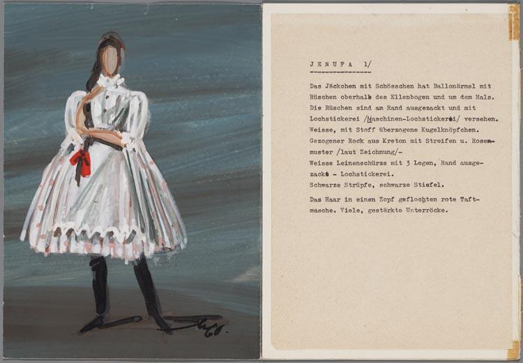 Kostuumontwerp voor Gré Brouwenstijn als Jenufa  in Jenufa (Janácek) door Marcel Pokorny