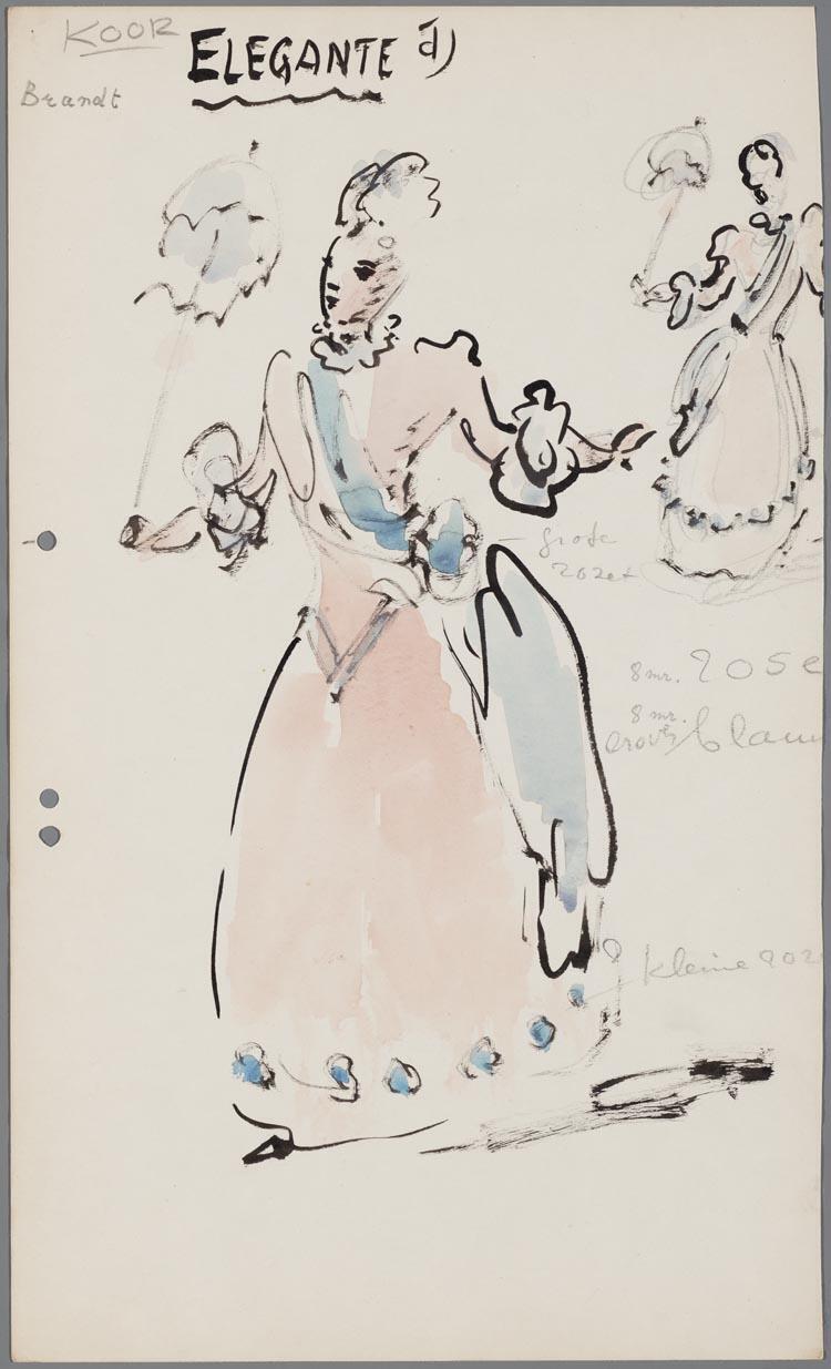 Kostuumontwerp voor Elegante uit Manon (Jules Massenet) door Gerard Hordijk