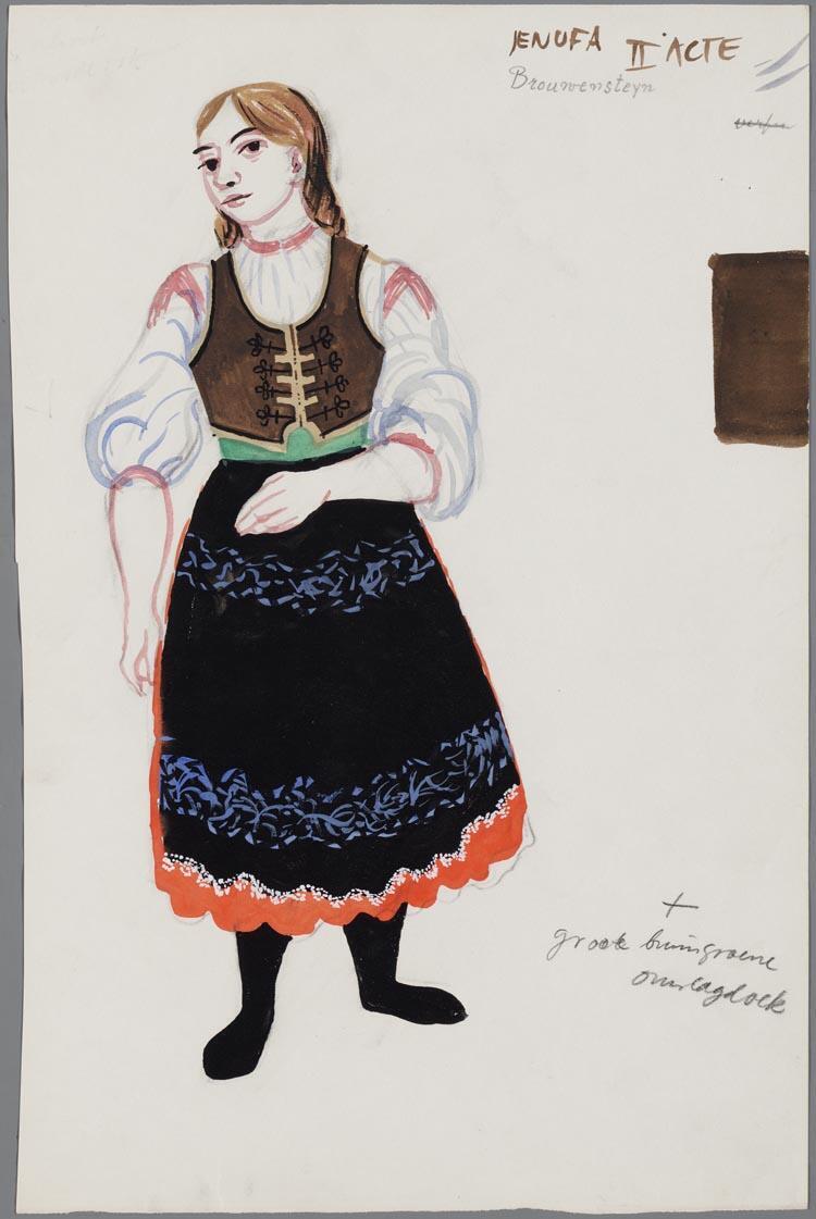 Kostuumontwerp voor Gré Brouwenstijn als Jenufa in Jenufa (Leos Janácek), door Hans van Norden