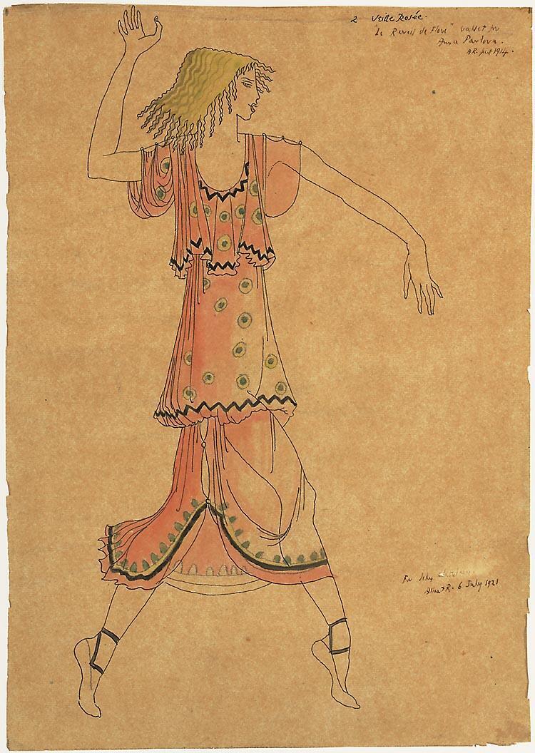Kostuumontwerp voor Anna Pavlova in Le Réveil de Flore