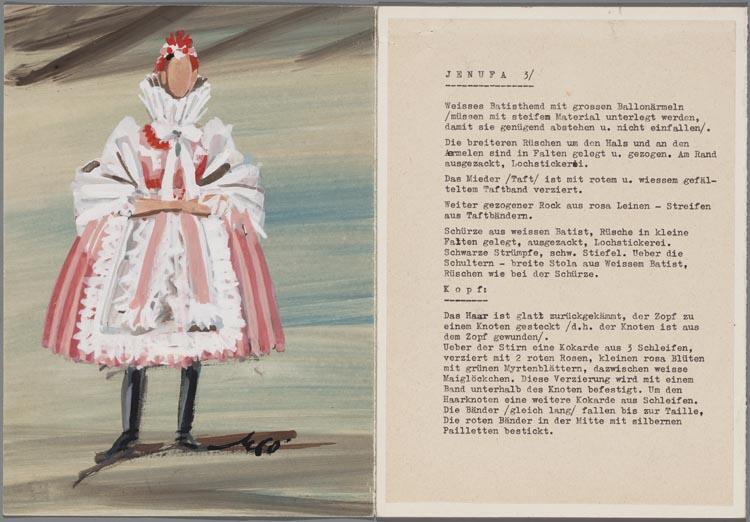 Kostuumontwerp voor Gré Brouwenstijn als Jenufa  in Jenufa (Janácek) door Marcel Pokorny