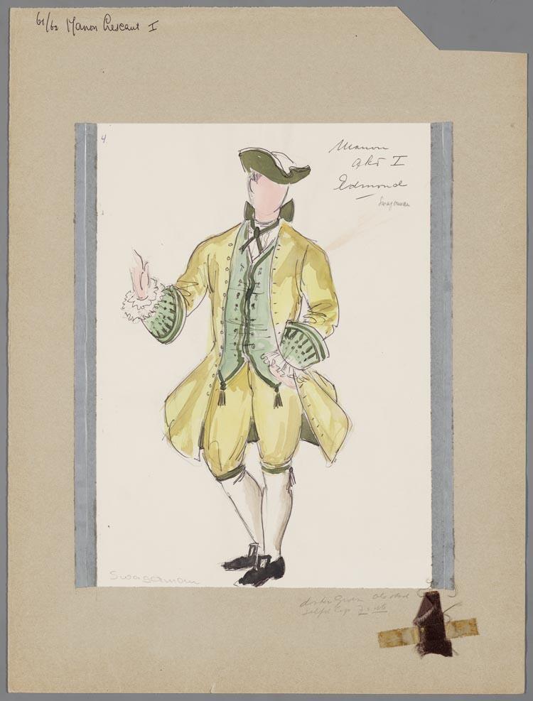 Kostuumontwerp voor Carel Swagerman als Edmondo in Manon Lescaut (Giacomo Puccini) door Karel Bruckman