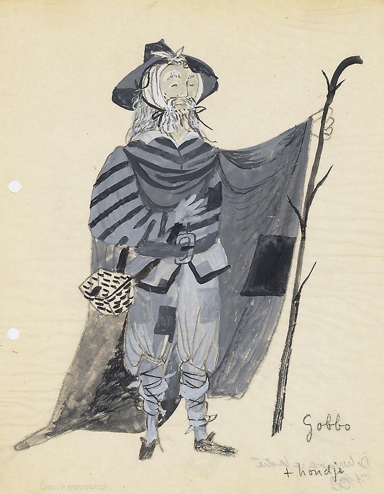 Kostuumontwerp voor Gobbo in De Koopman van Venetië