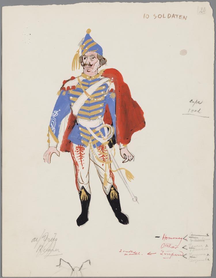 Kostuumontwerp voor tien soldaten uit De Zigeunerbaron (Johann Strauss)