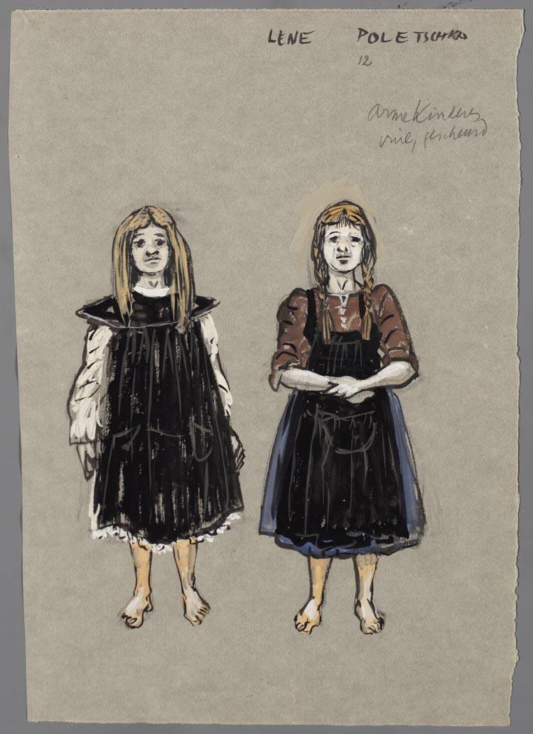 Kostuumontwerp voor Lene en Poletschka uit Raskolnikoff (Heinrich Sutermeister)