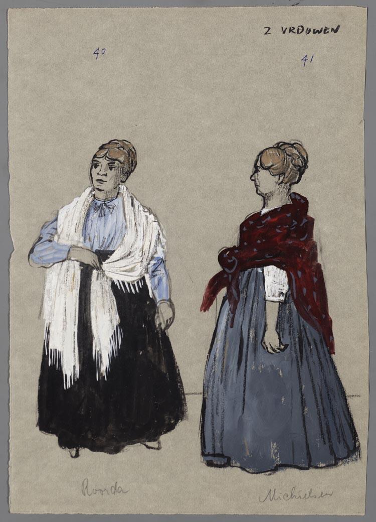 Kostuumontwerp voor twee vrouwen uit Raskolnikoff (Heinrich Sutermeister)
