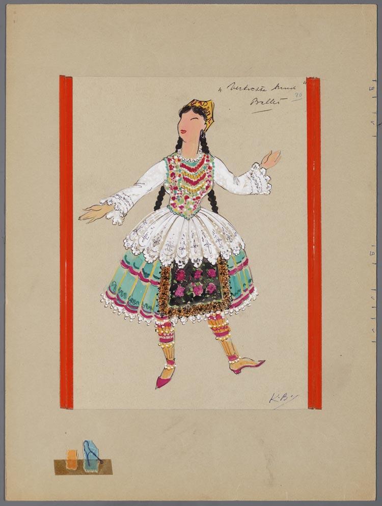 Kostuumontwerp voor een ballerina uit De verkochte bruid (F. Smetana) door Karel Bruckman