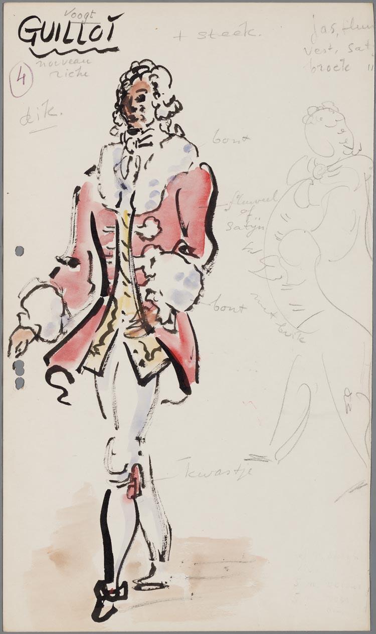 Kostuumontwerp voor Jan Voogd als Guillot uit Manon (Jules Massenet) door Gerard Hordijk