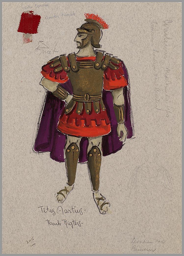 Kostuumontwerp voor Henk Rigters als Titus Lartius in Coriolanus