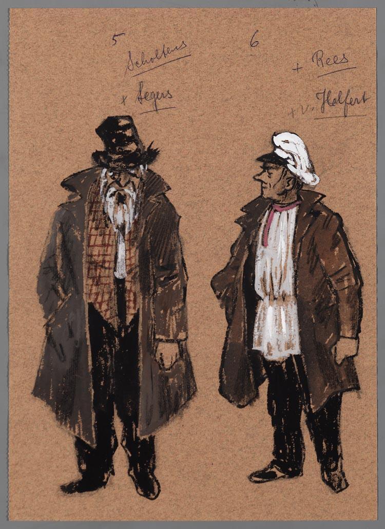 Kostuumontwerp voor twee mannen in Raskolnikoff (Heinrich Sutermeister)