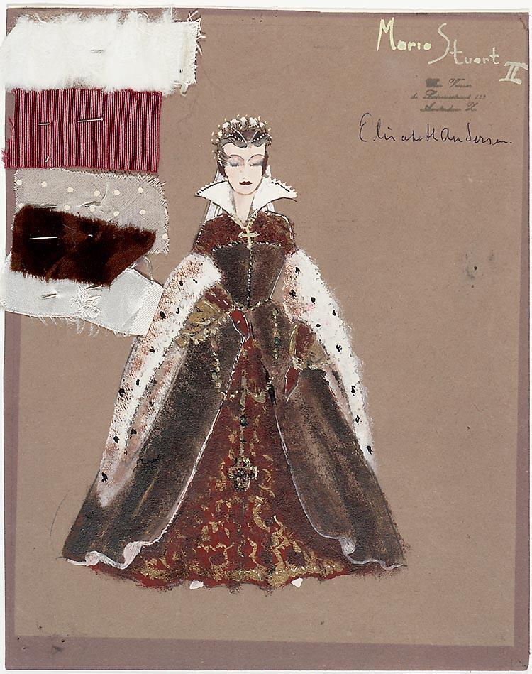 Kostuumontwerp voor Elisabeth Andersen als Maria Stuart II in Maria Stuart