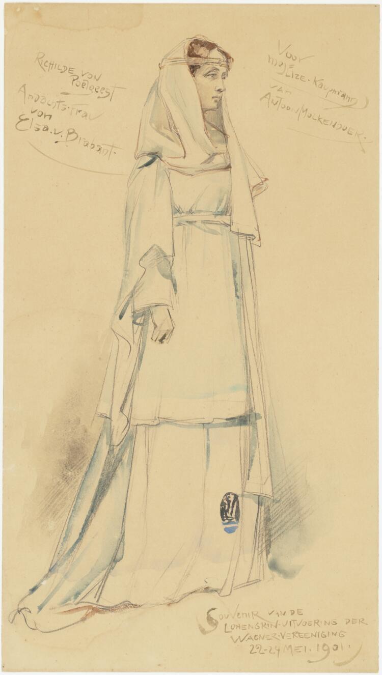 Kostuumontwerp voor Lize Kaufmann als Richilde von Poelgeest, Andachtsfrau von Elsa von Brabant