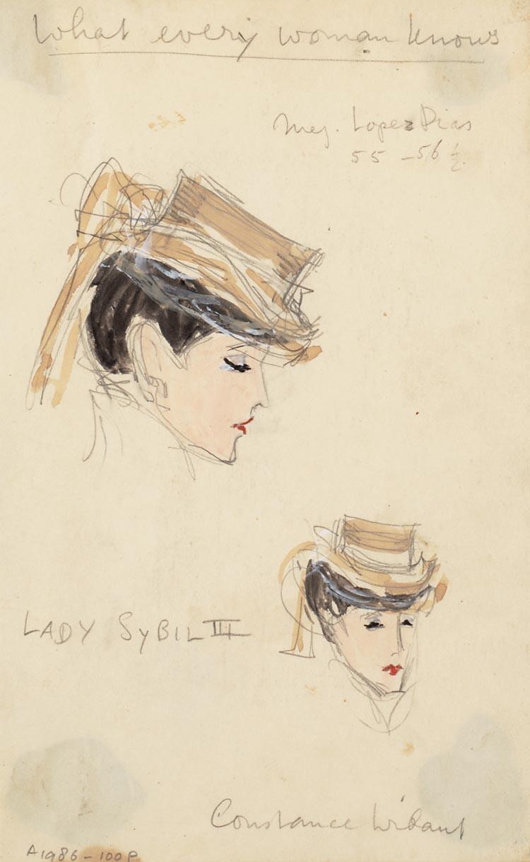 Ontwerp voor een hoofddeksel voor Lady Sybil uit Wat iedere vrouw wel weet