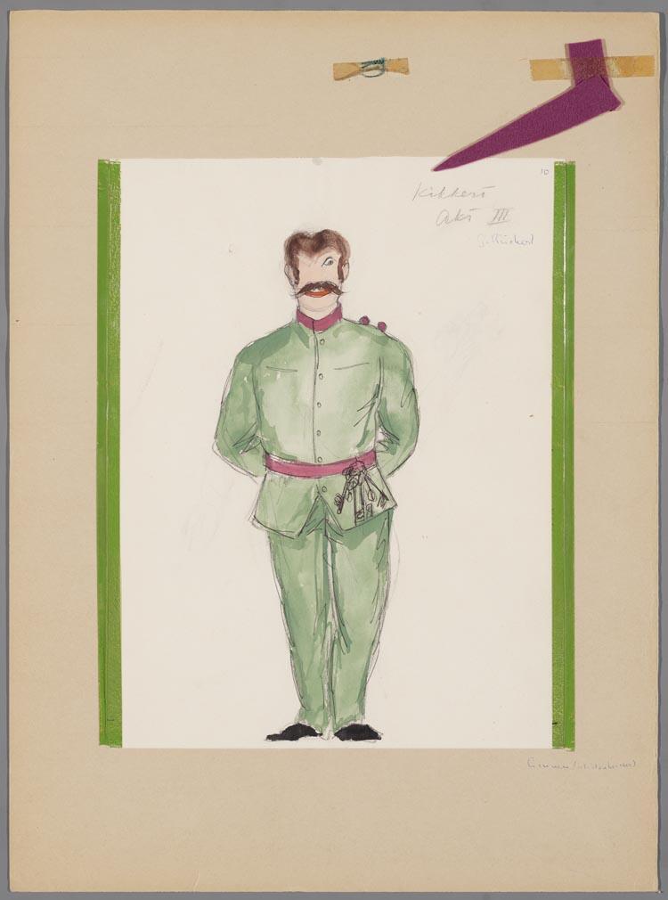 Kostuumontwerp voor Gerard Rückert als Frosch (?) in Die Fledermaus door Karel Bruckman