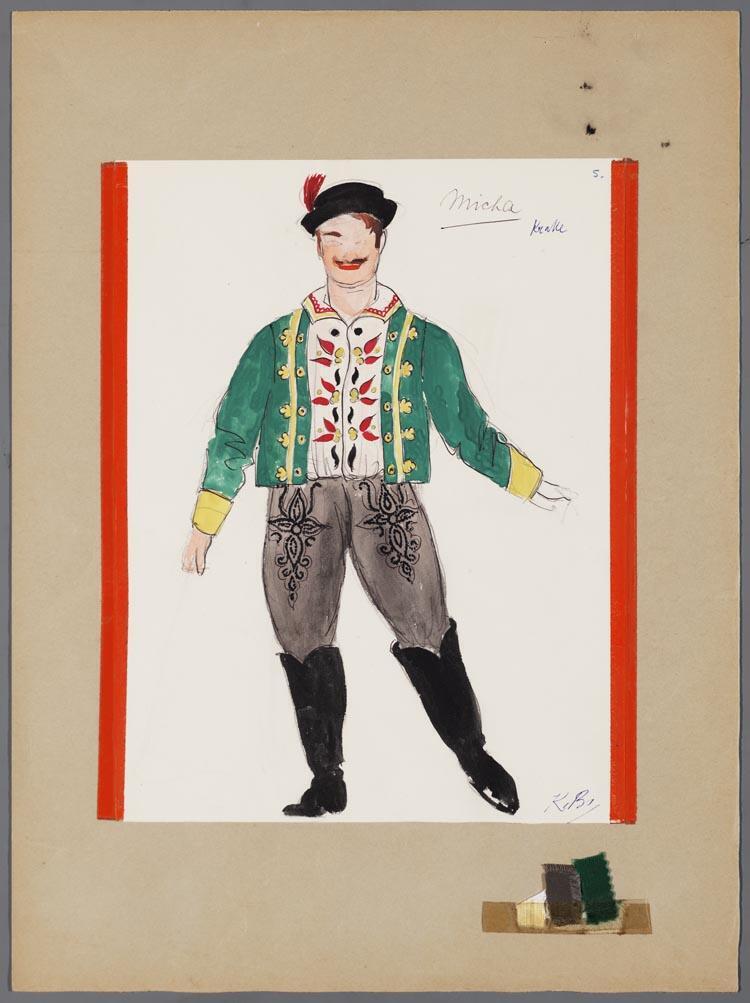 Kostuumontwerp voor Gerard Krake als Micha in De verkochte bruid (F. Smetana) door Karel Bruckman