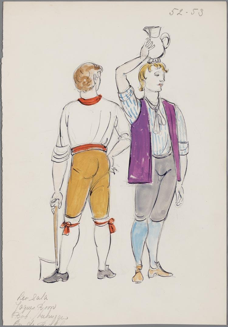 Kostuumontwerpen voor twee mannen in Martha (Friedrich van Flotow) door Friso Wiegersma
