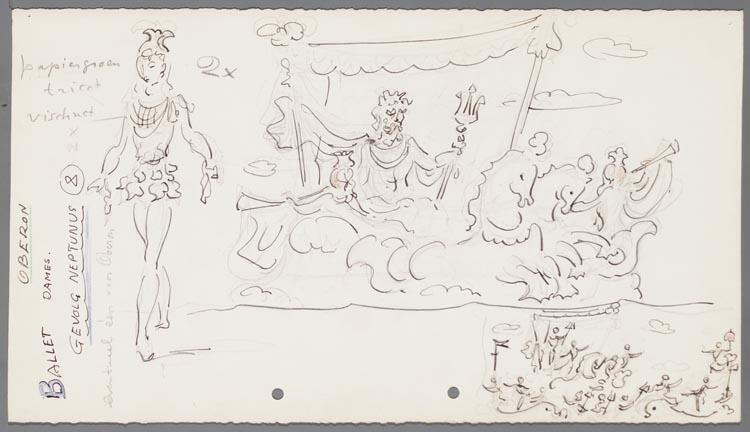 Kostuumontwerp voor het gevolg van Neptunus uit Oberon (Carl Maria van Weber) door Gerard Hordijk