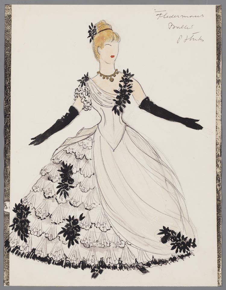 Kostuumontwerp voor het ballet in Die Fledermaus door Karel Bruckman