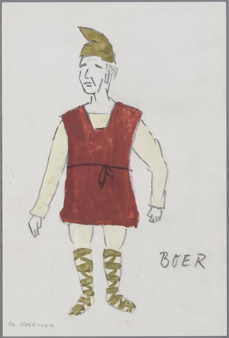 Kostuumontwerp voor Guus Hoekman als de Boer in Die Kluge (Carl Orff) door Wolf-Dieter Ludwig