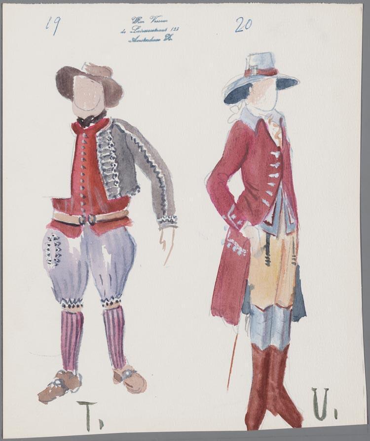 Kostuumontwerpen voor twee mannen in Mignon (Ambroise Thomas) door Wim Vesseur