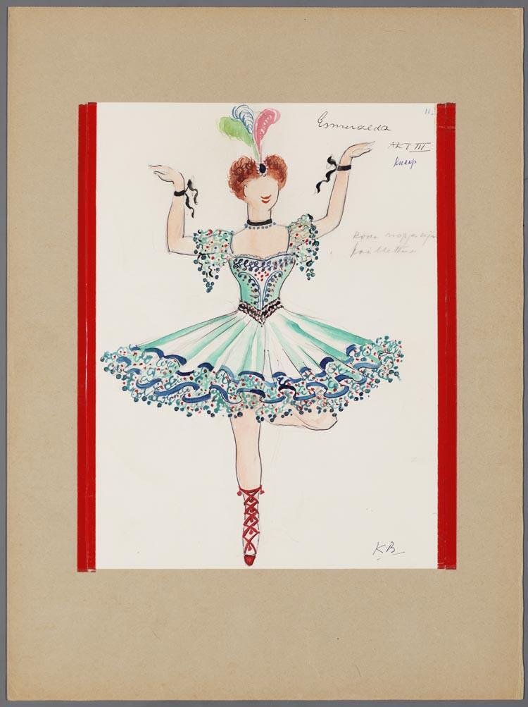 Kostuumontwerp voor Joke Knaap als Esmeralda in De verkochte bruid (F. Smetana) door Karel Bruckman