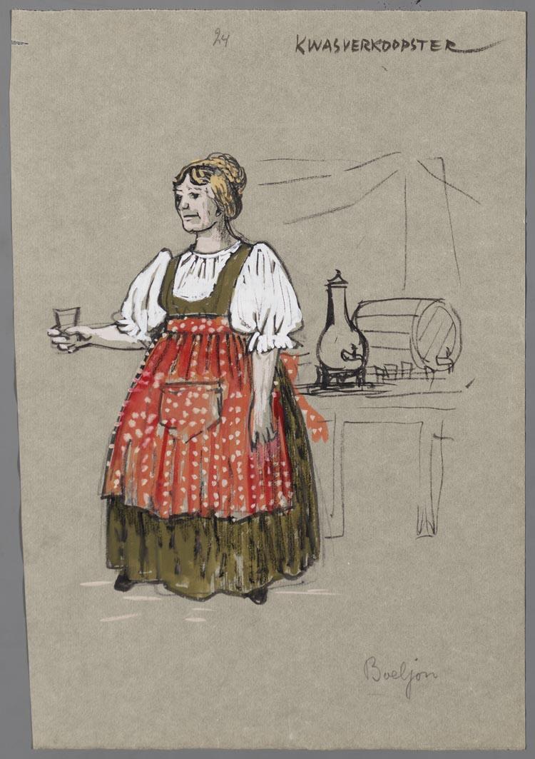 Kostuumontwerp voor de kwasverkoopster uit Raskolnikoff (Heinrich Sutermeister)