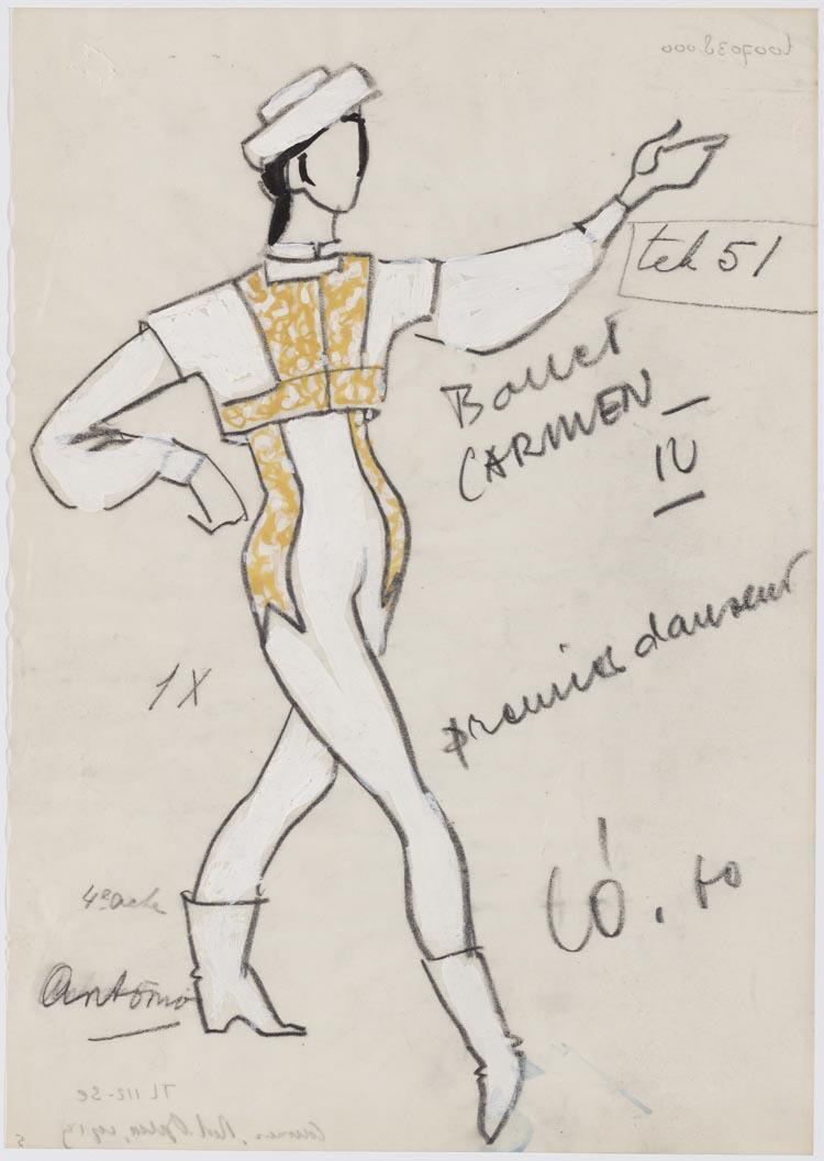 Kostuumontwerp voor de eerste danser in Carmen